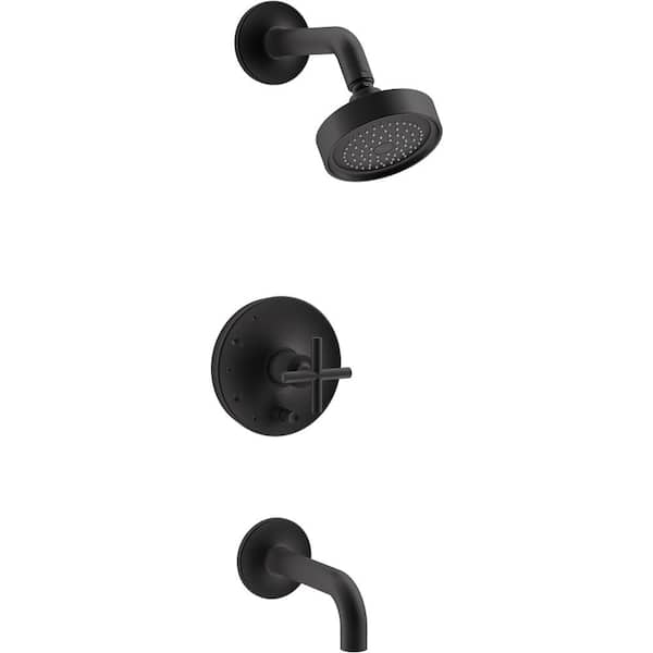KOHLER Purist 1-Handle Wall Mount Tub and Shower Trim Kit in Matte Black (Valve Not Included)