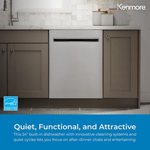 24 in. Top Control Standard Built-In Dishwasher in White with Turbo Dry, Pocket Handle, 8 Cycles, 45- dBA