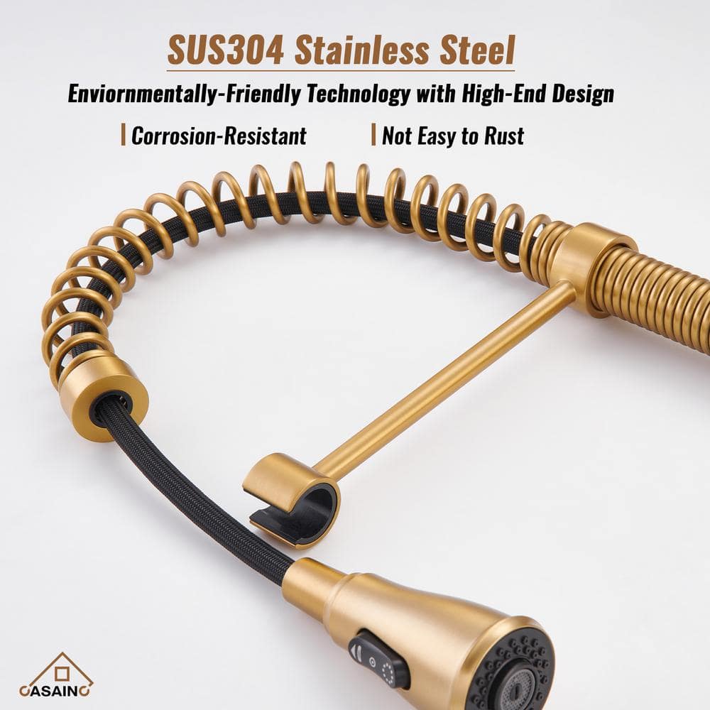 Brushed Gold Stainless Steel Pull Down Kitchen Faucet with Spray
