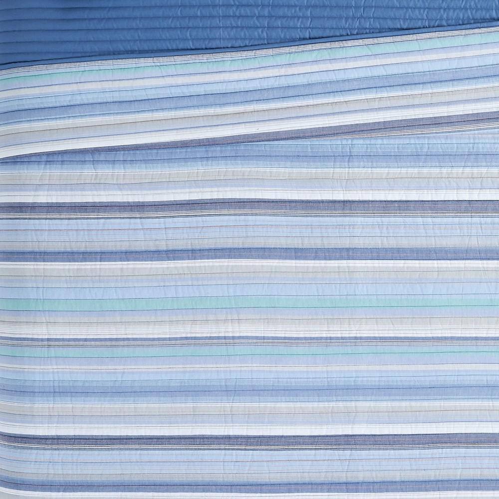Blue and White Cotton Twin Quilt Set with Striped Design