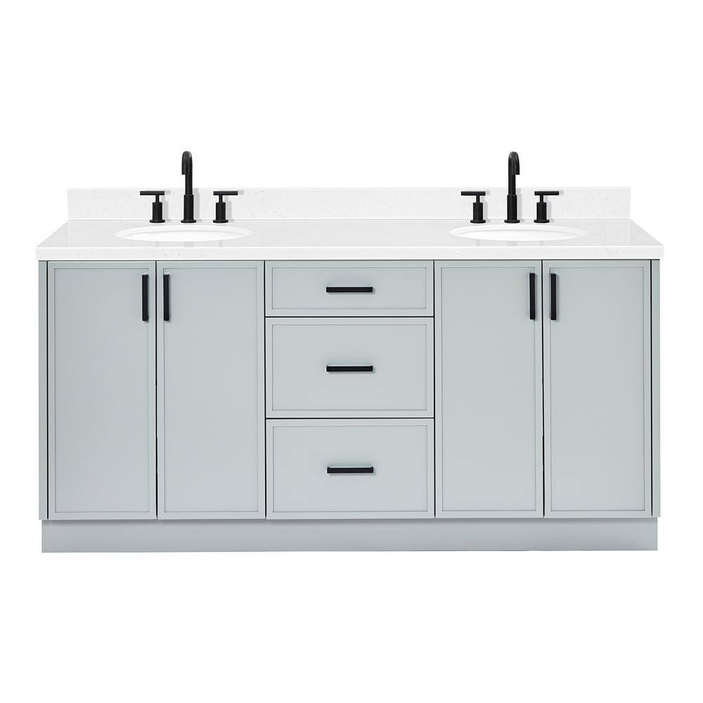 Gray Solid Wood Double Sink Bathroom Vanity with Carrara Quartz Top