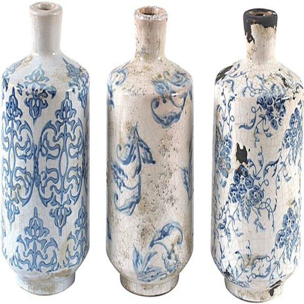 Storied Home Set of 3Blue and White Terracotta Vases with 3styles DA3682SET The Home Depot