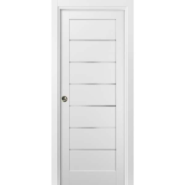 Sartodoors Quadro 4117 18 in. x 80 in. Panel White Finished Pine MDF Sliding Door with Pocket Kit