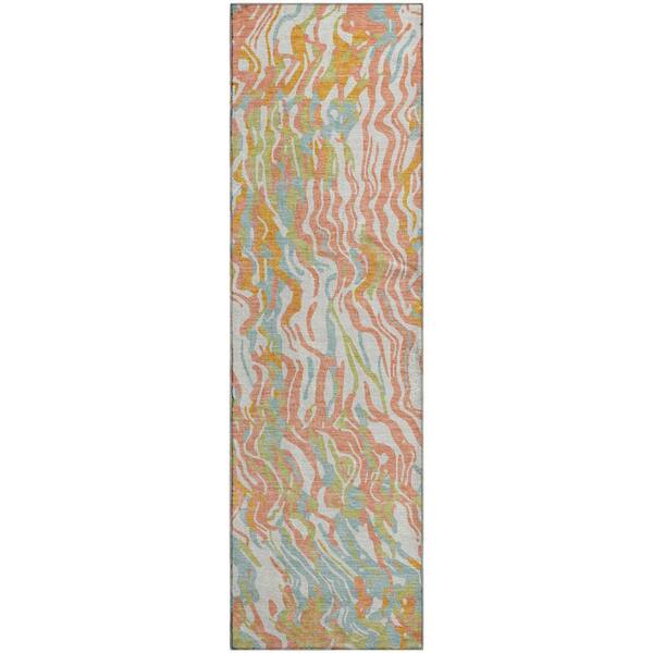 Mayfield Premium Machine Washable Abstract AMF1038 Coral 2 ft. 3 in. x 7 ft. 6 in. Runner Rug