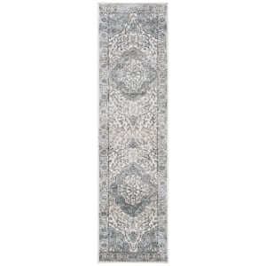 SAFAVIEH Oregon Ivory/Gray 2 ft. x 8 ft. Medallion Floral Runner Rug ...