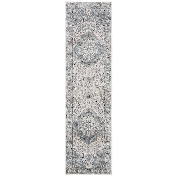 SAFAVIEH Oregon Ivory/Gray 2 ft. x 8 ft. Medallion Floral Runner Rug