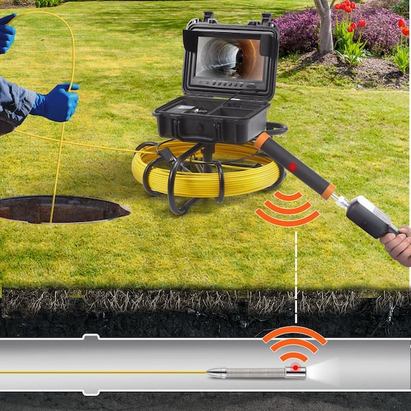 Sewer Camera with 512Hz Locator, 164 ft. /50 m, 9 in. Pipeline Inspection Camera with DVR Function, IP68 Camera