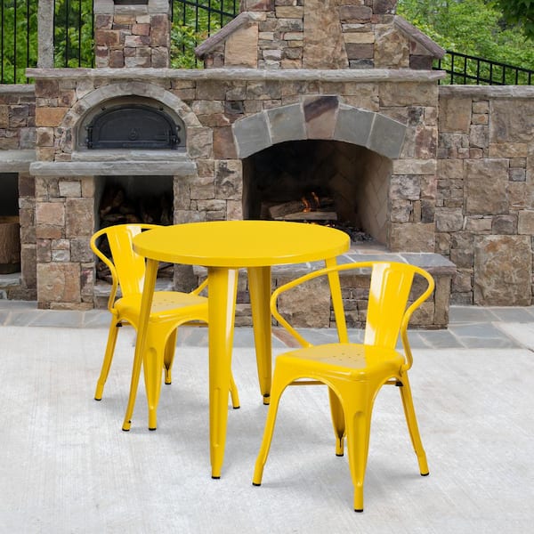 Carnegy Avenue Yellow 3-Piece Metal Round Outdoor Bistro Set