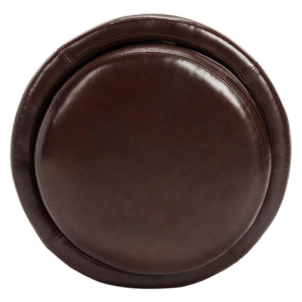 Transitional Cordovan Round Ottoman with Storage Tray