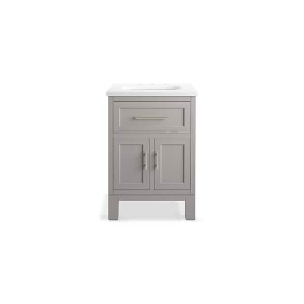 KOHLER Quo 25in. Single Sink Freestanding Mohair Grey Bath Vanity with White Quartz Top Assembled