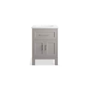 Quo 24 in. W x 21 in. D x 36 in. H Single Sink Freestanding Bath Vanity in Mohair Grey with Pure White Quartz Top