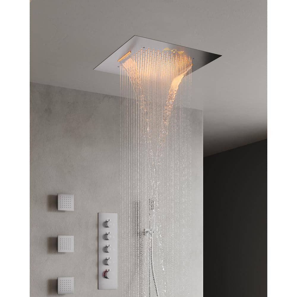 20" Brushed Nickel LED Ceiling Mount Shower System with Bluetooth