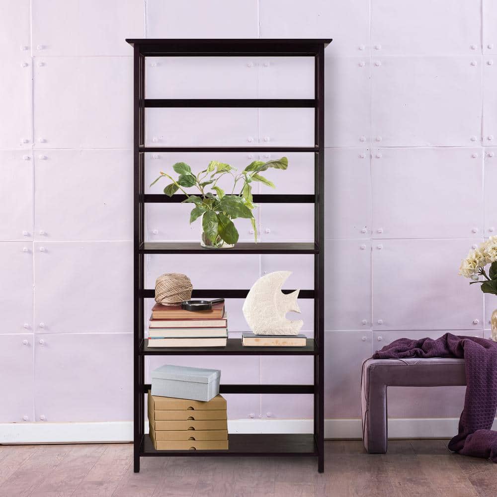 Espresso Brown Solid Wood 5-Shelf Mission Bookcase