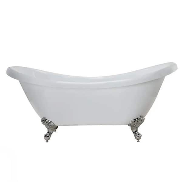 Chesapeake 69 in. x 29 in. Acrylic Clawfoot White Bathtub with Brushed Nickel Drain