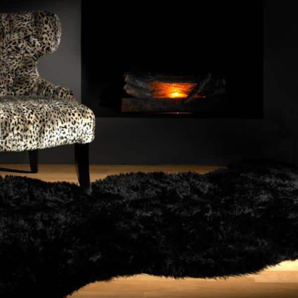Faux Fur Area Rug Luxuriously Soft and Eco Friendly Bear Pelt 5' X 7' Black Made in France