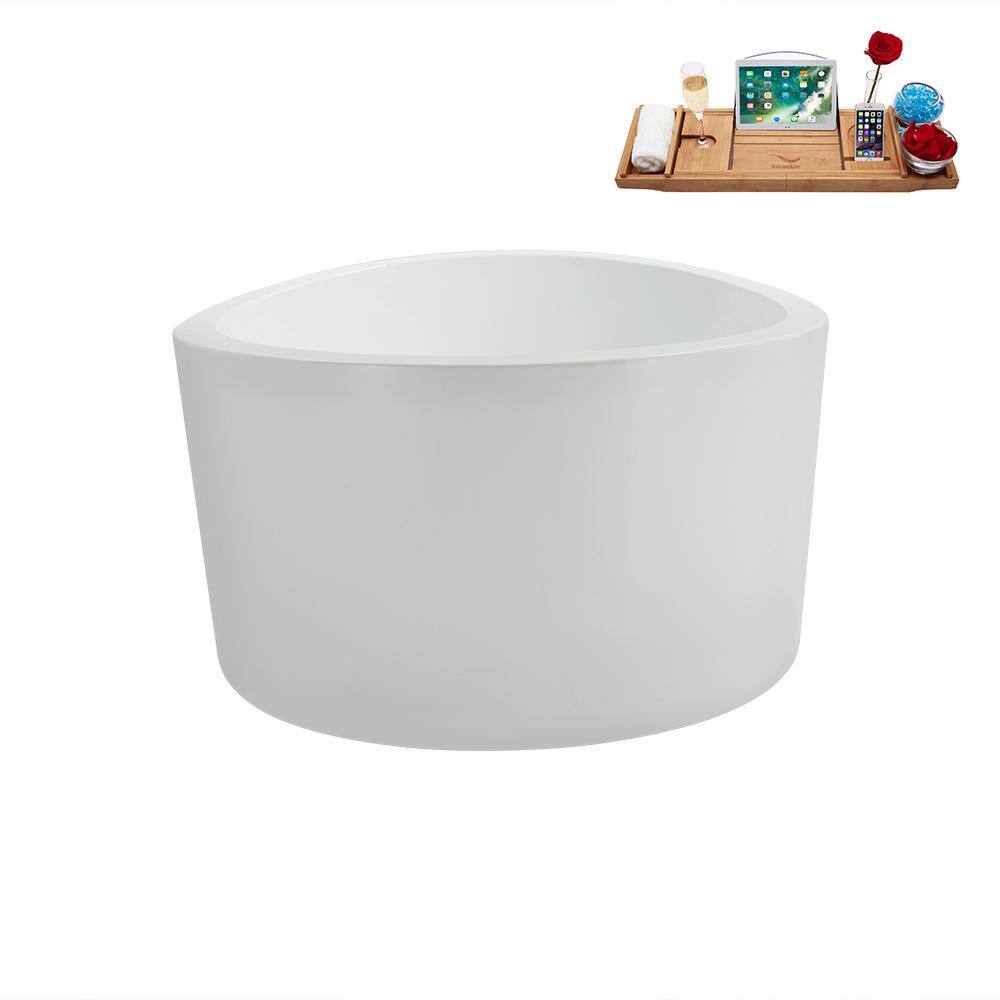 43.3'' Round Glossy White Acrylic Freestanding Soaking Bathtub