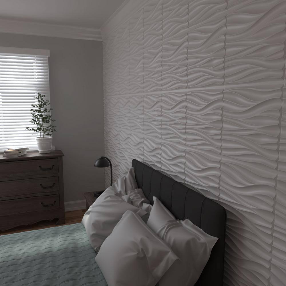 White Textured 3D PVC Wall Panels, 19.63" x 19.63", 12-Pack