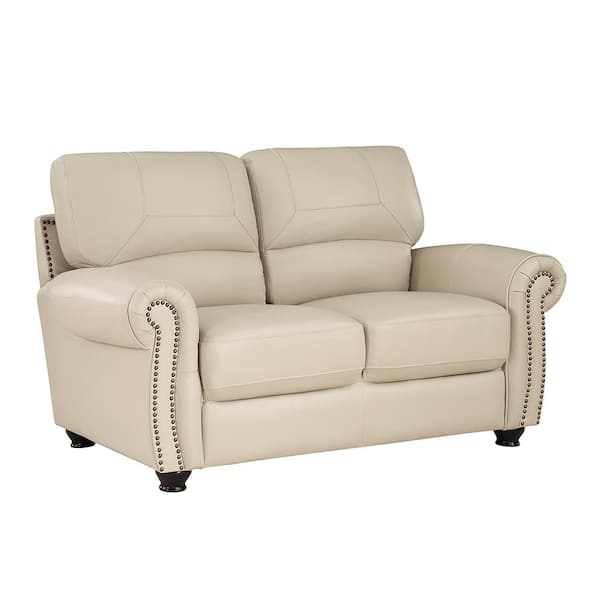 Cream leather 2 and 3 seater sofas discount
