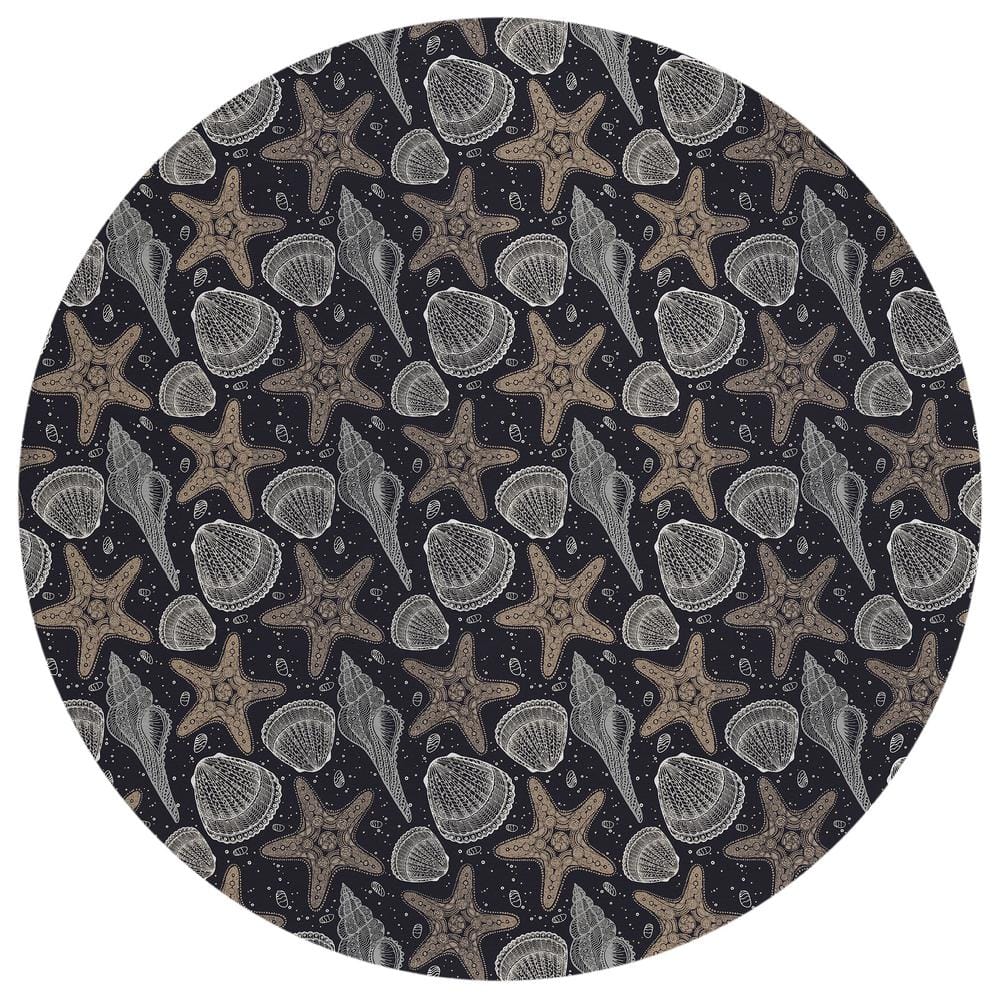 Surfside Black 8 ft. x 8 ft. Geometric Indoor/Outdoor Area Rug