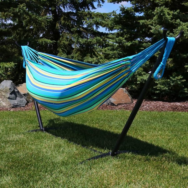Outdoor Garden Brazilian Hanging Hammock with Stand Cotton Fabric 