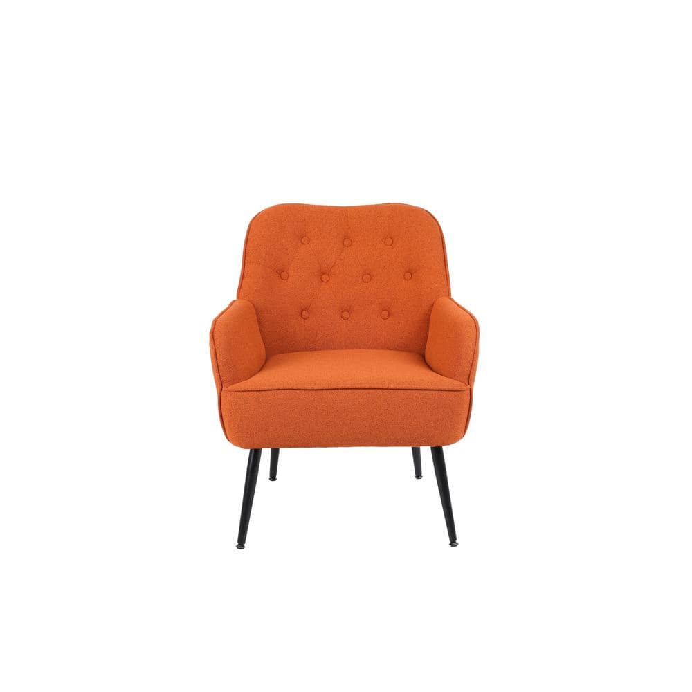 Mid Century Modern Orange Upholstery Linen Accent Arm Chair Set of 1