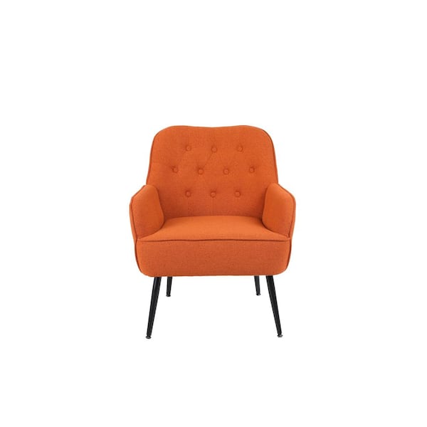 Unbranded Mid Century Modern Orange Upholstery Linen Accent Arm Chair Set of 1
