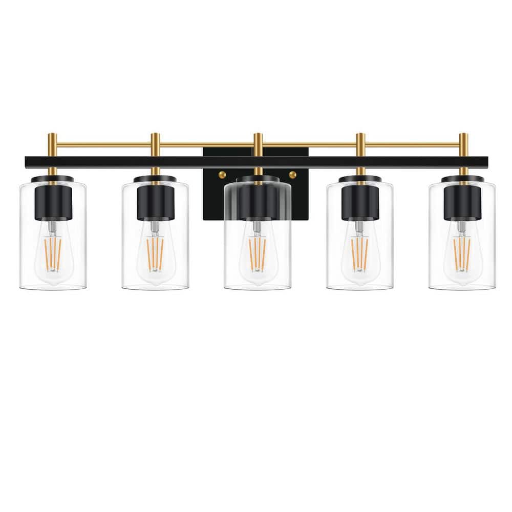 Farmhouse 30.7 in. 5-Light Gold and Black Bathroom Vanity Light with Glass Shade price history on PriceWatchPro
