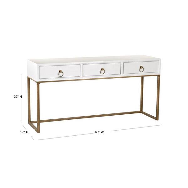 Titan Lighting 63 In Gloss White Gold Standard Rectangle Wood Console Table With Drawers Tn 892716 The Home Depot Titan Lighting 63 In Gloss White Gold, White Gloss Console Table With Drawers