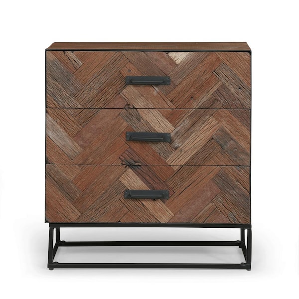 Noble House Rizzo Natural and Black 3-Drawer Cabinet