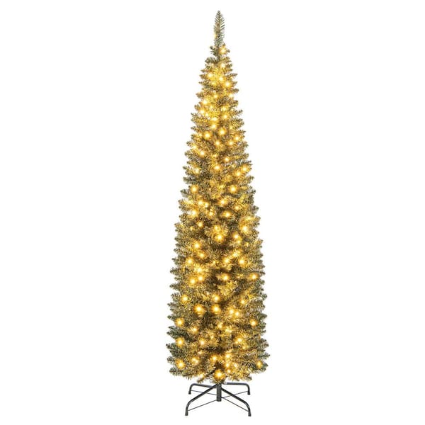 Costway 6 ft. PreLit 160 LED Lights Pencil Christmas Tree with 390 Branch Tips Party