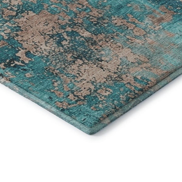 Mayfield Premium Machine Washable Abstract AMF1789 Teal 10 ft. x 14 ft. Area Rug