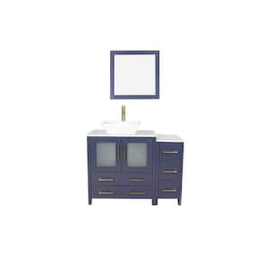 Ravenna 42 in. W Single Basin Bathroom Vanity in Blue with White Engineered Marble Top and Mirror