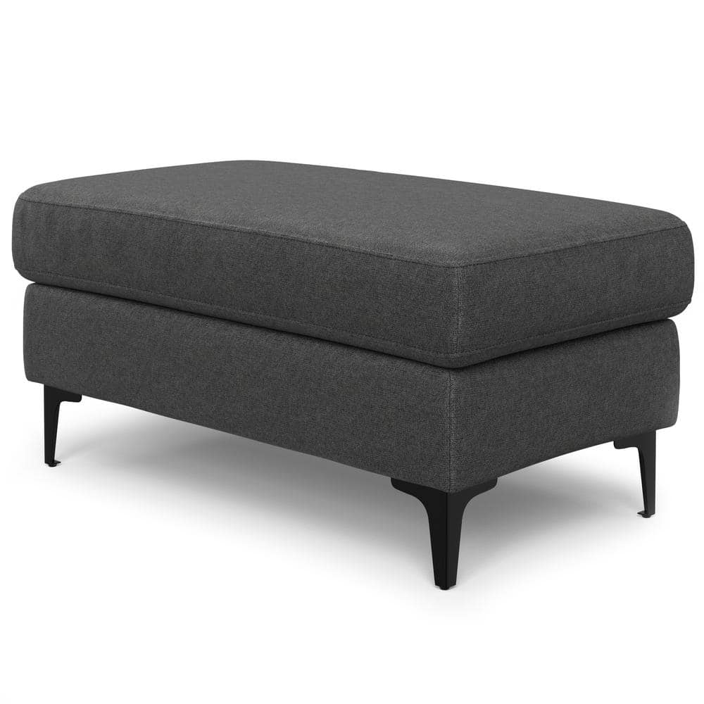 Ava Pebble Grey Upholstered Ottoman with Metal Legs