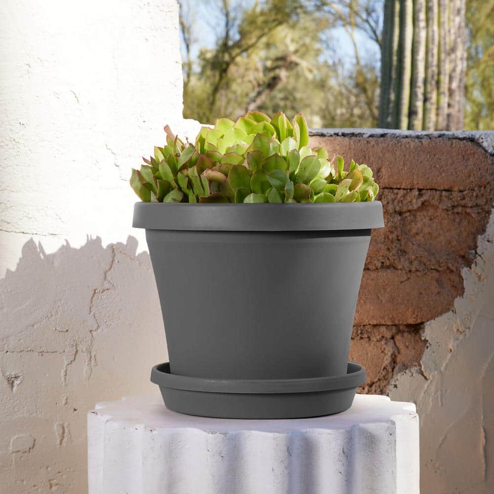Charcoal Resin Tapered Terra Planter 10.7" for Indoor & Outdoor