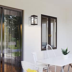 Wessex 12.75 in. 2-Light Bronze Outdoor Hardwired Wall Lantern Sconce with No Bulbs Included