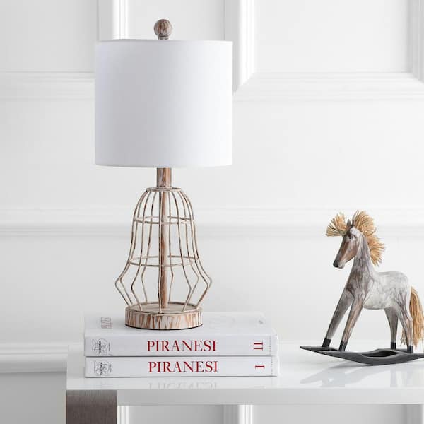 Canes 20 in. Metal Antiqued Table Lamp with White Shade