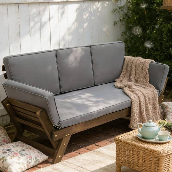 Wood Outdoor Day Bed with Gray Cushions