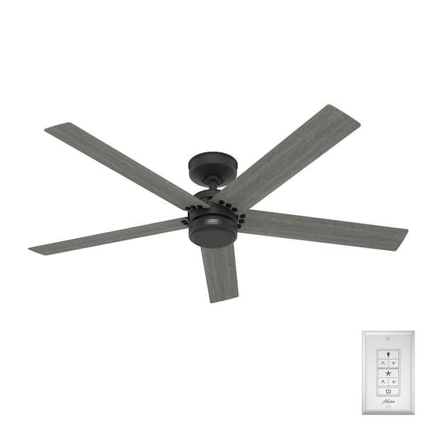 Hunter Burton 52 in. Indoor/Outdoor Matte Black Ceiling Fan with Wall Control Included For Patios or Bedrooms