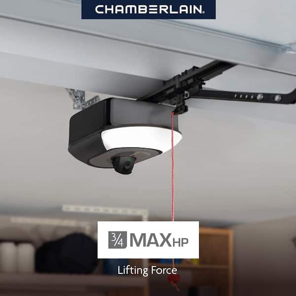 Secure View 3/4 HP LED Quiet Belt Drive Smart Garage Door Opener with Integrated Security Camera and Battery Backup