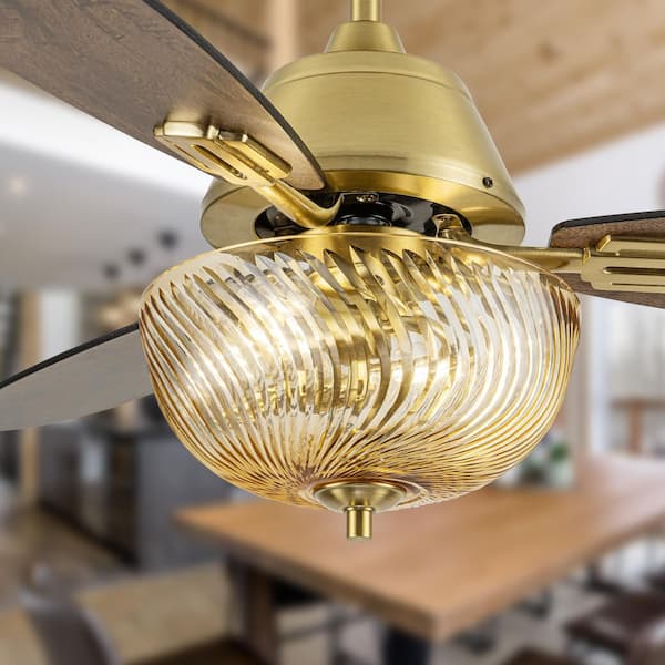 Aubrey 42 in. 2-Light Indoor Gold Ceiling Fan with Amber Swirl Hand-Cut Glass Shade and Remote Control