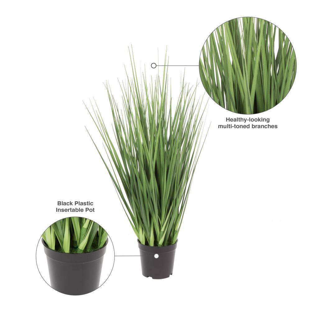 Tiny Green Faux Grass Arrangement in Black Plastic Pot