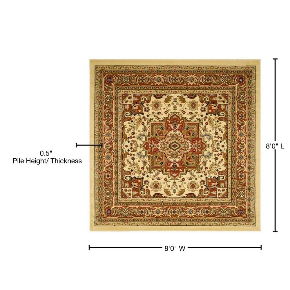 Ivory and Rust Floral Square Synthetic Area Rug