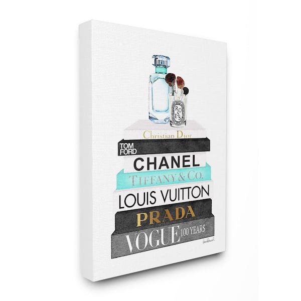 Stupell Industries 16 in. x 20 in. "Book Stack Perfume Brushes Glam Fashion Watercolor" by Amanda Greenwood Canvas Wall Art