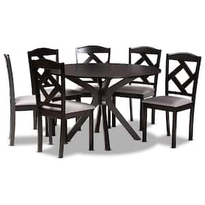 Carlin 7-Piece Wood Top Grey and Dark Brown Dining Set