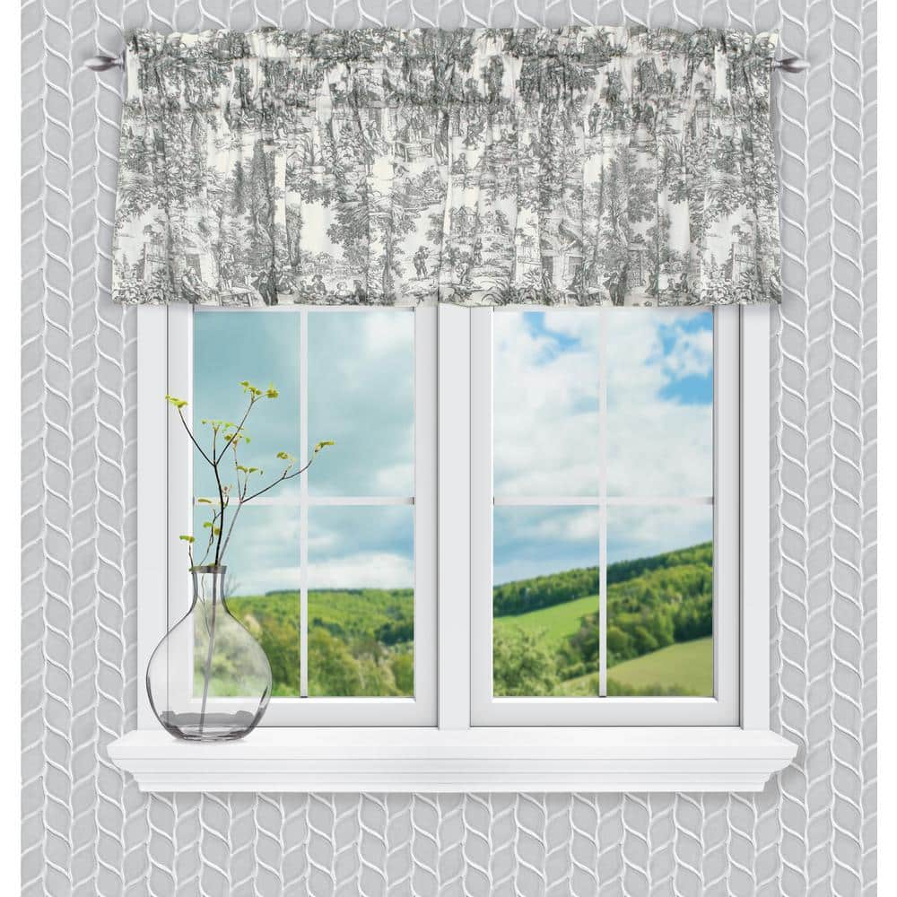 Victoria Park Toile Gray Cotton Room Darkening Valance