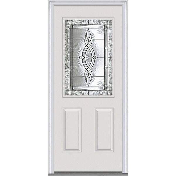 MMI Door 34 in. x 80 in. Brentwood Left-Hand 1/2 Lite 2-Panel Classic Primed Fiberglass Smooth Prehung Front Door