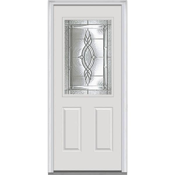 Milliken Millwork 36 in. x 80 in. Brentwood Decorative Glass 1/2 Lite Primed White Builder's Choice Steel Prehung Front Door