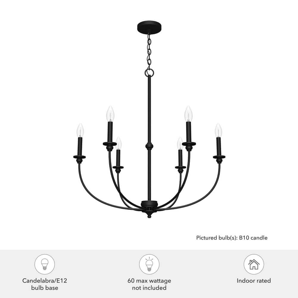 Southcrest Classic Matte Black 6-Light Candle Chandelier