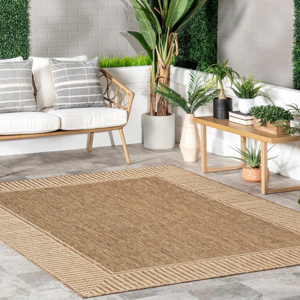 nuLOOM Asha Simple Border Light Brown 5 ft. x 8 ft. Indoor/Outdoor ...