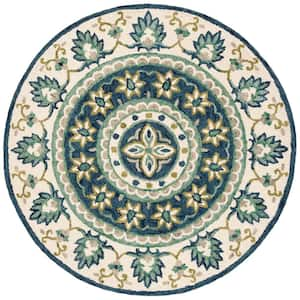 Novelty Ivory/Blue 6 ft. x 6 ft. Round Border Area Rug